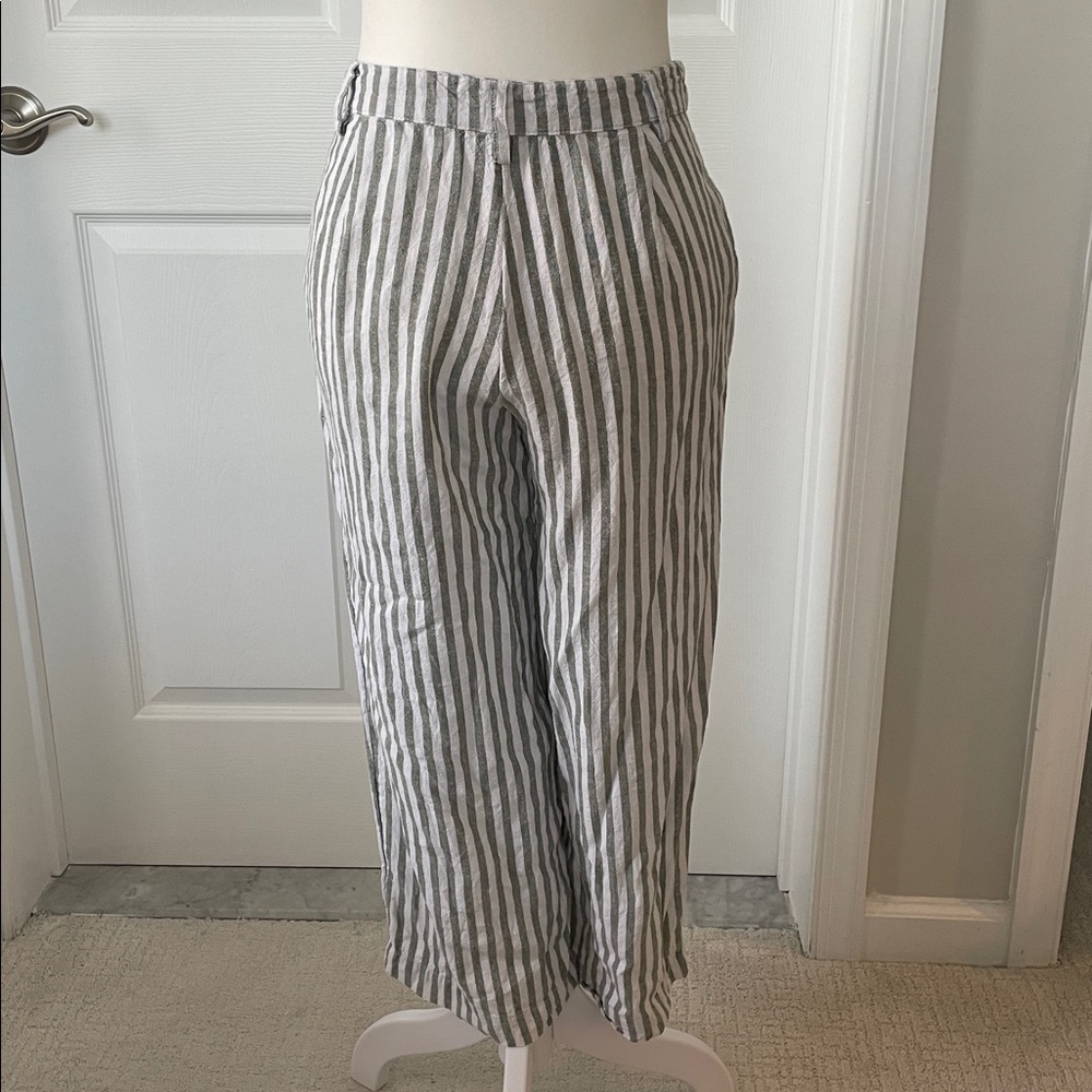 Striped Green and White Wide-Leg Pants 6P - Picture 2 of 5